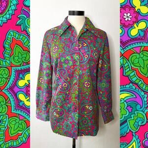 VTG 60s Alex Colman Flower Power Psychedelic Collared Button Down Shirt
